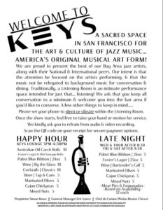 Keys Jazz Bistro Happy hour and late night menu