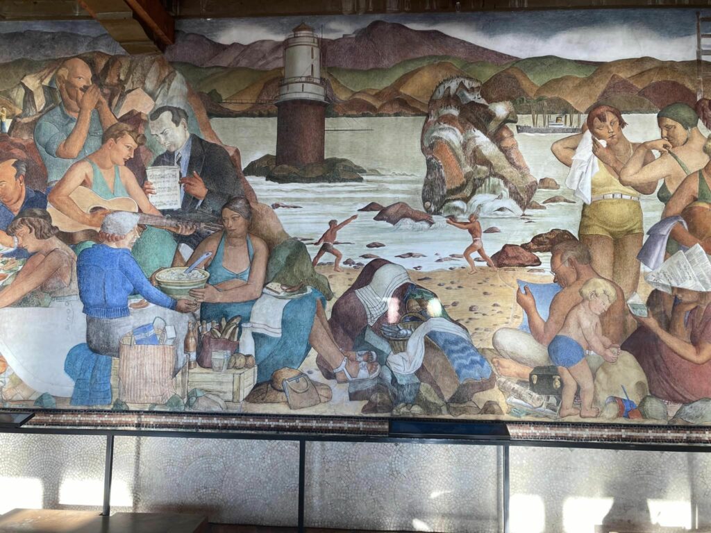 Mural of bathers in Beach Chalet