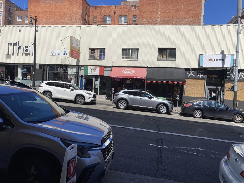 Different restaurants in the 700 block of Post St, San Francisco.